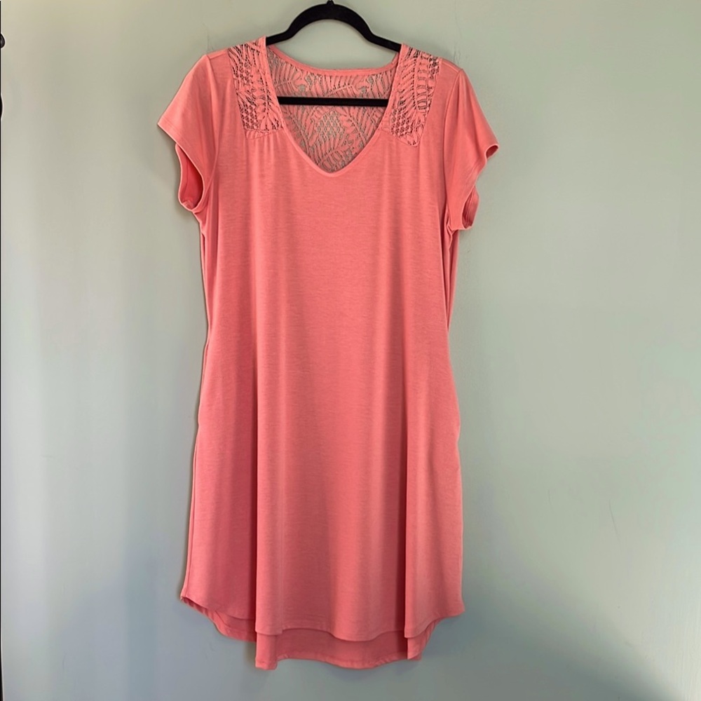Coral Lace Detail Women's High/Low hem dress sizeS/M